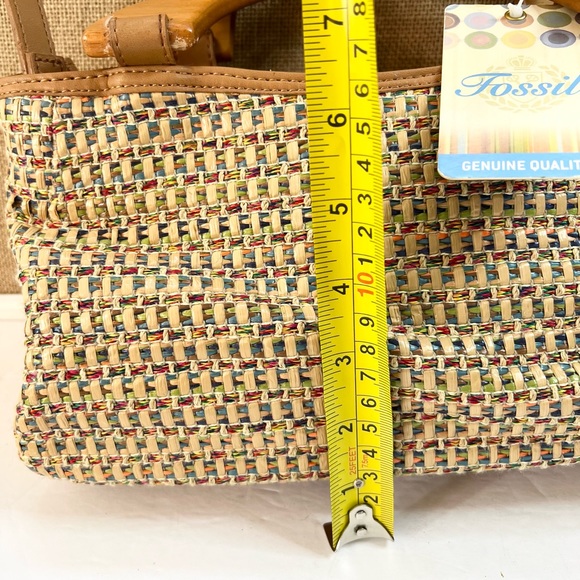 Vintage Fossil Purse Bag Satchel With Wooden Handles and Key Accessory - Picture 12 of 15